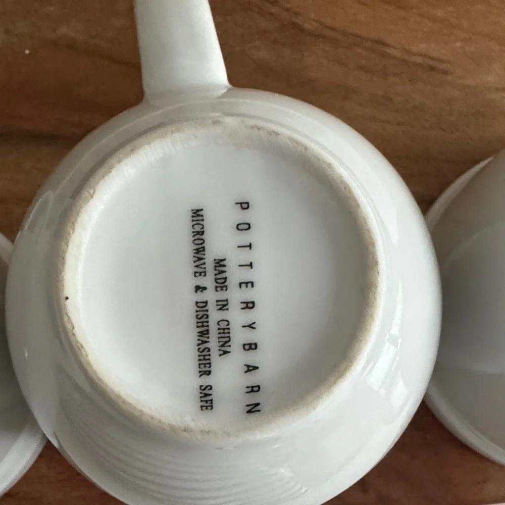 Pottery Barn Vintage White Ceramic Farmhouse Mug Set (3)